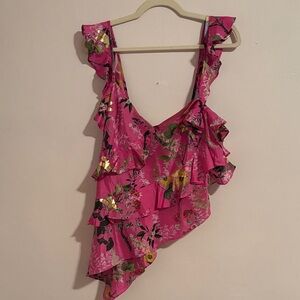 Cynthia Rowley Pink Floral Ruffle Top